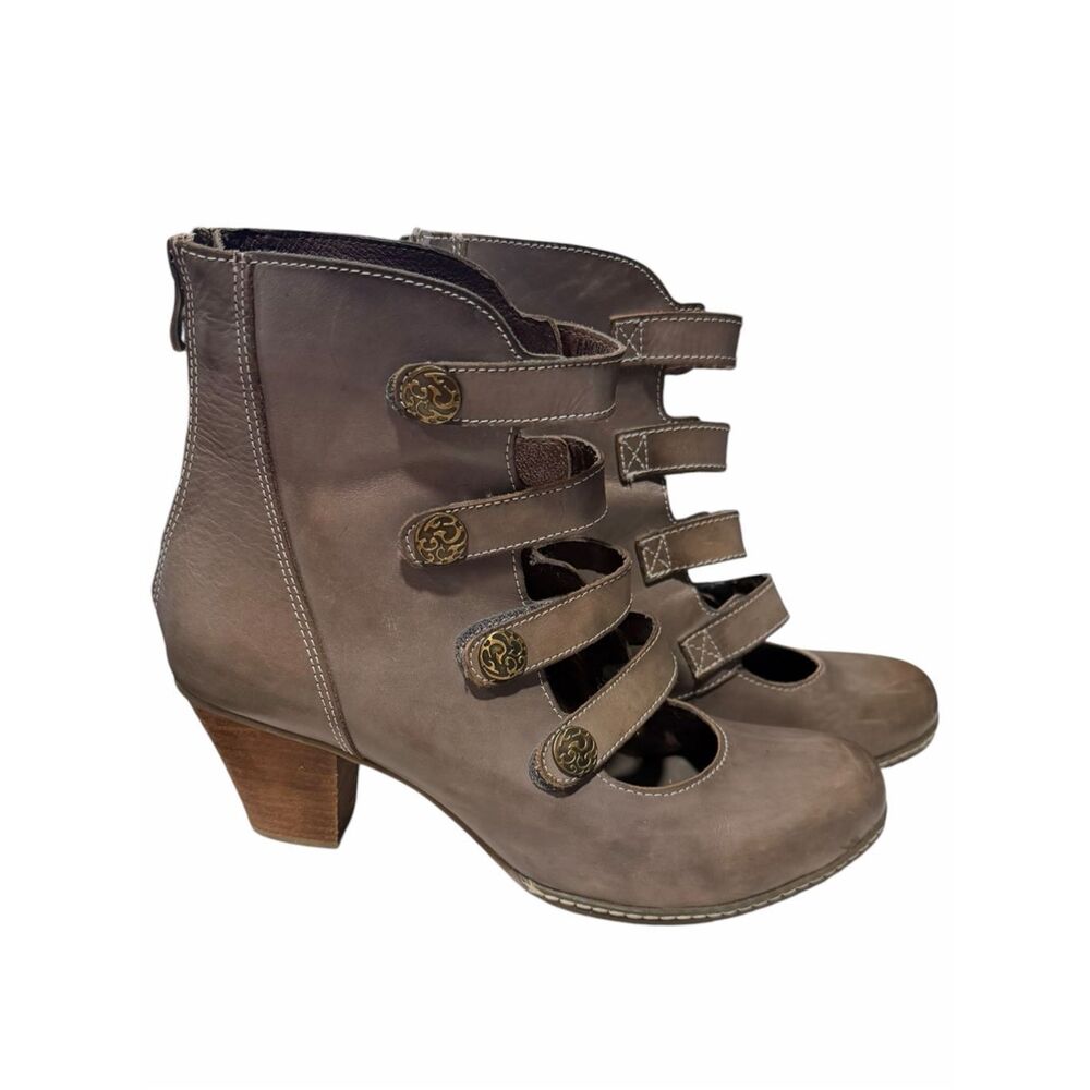 L’ARTISTE BY SPRING STEP Gray Leather Stripy Button Ankle Boots Size 10 EU 41